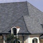 Gray slate roof on a house.