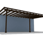 Wooden pergola attached to a wall.