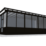 Black framed glass enclosed patio.